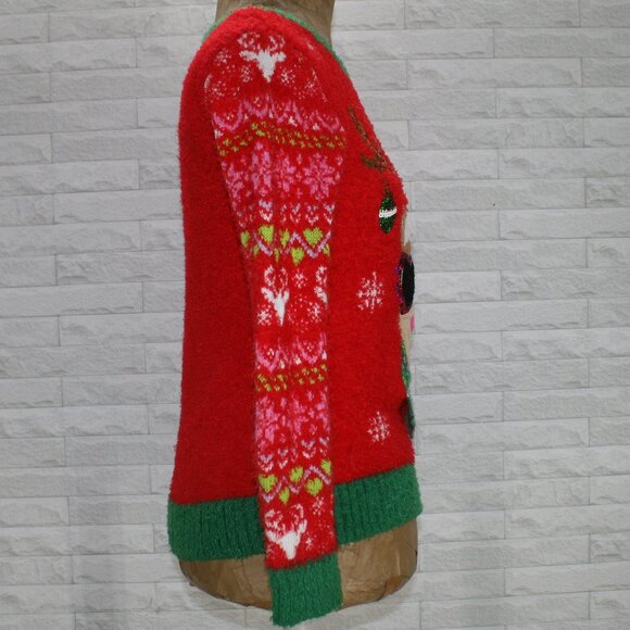 HOLIDAY TIME Sweater Knit Christmas Party Ugly Reindeer Red Green Unisex Large - Picture 4 of 11